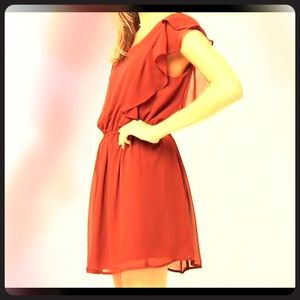 Brand New - Red Sheer Ruffled Chiffon Dress